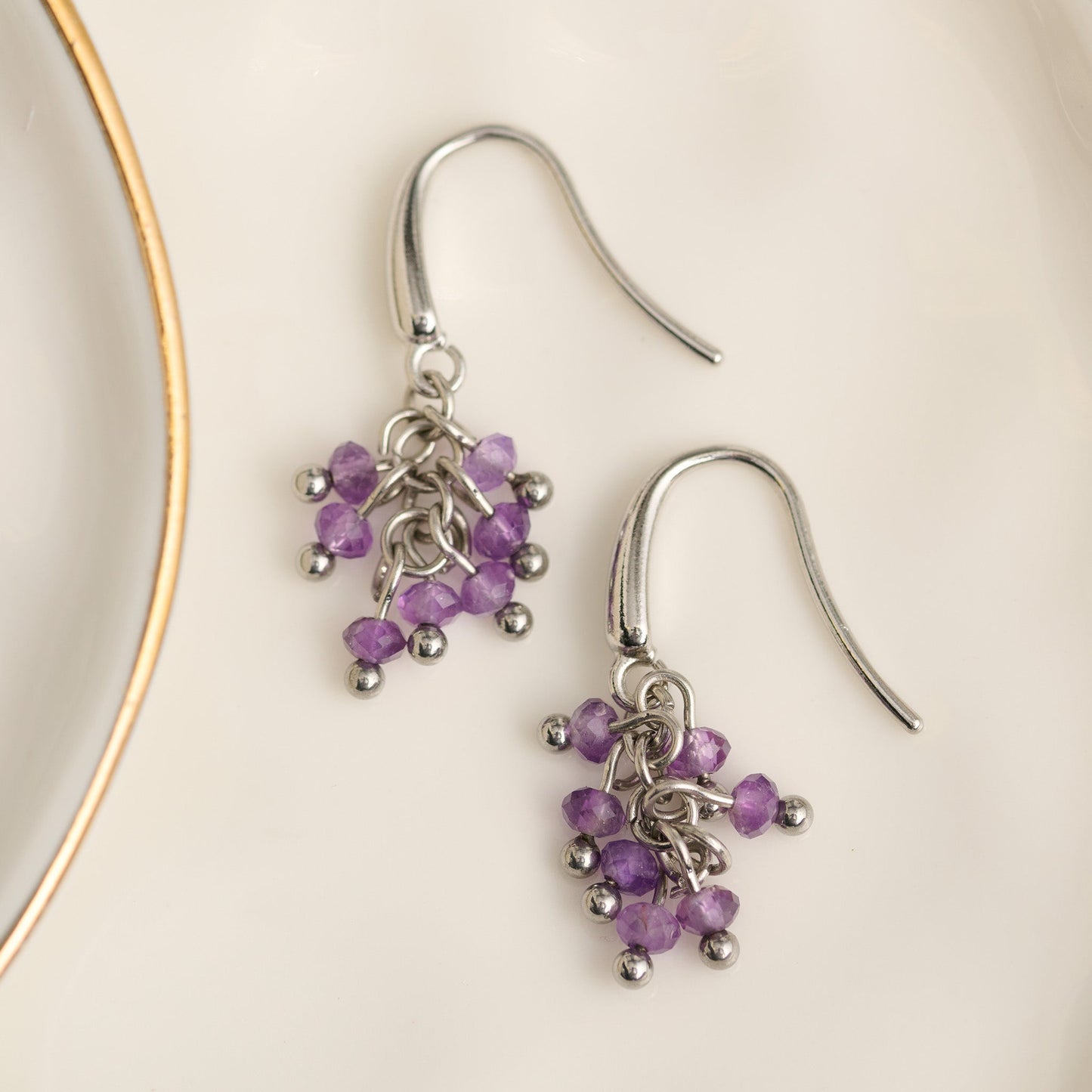 Narelle Waterproof Genuine Amethyst Beaded Fringe Earrings