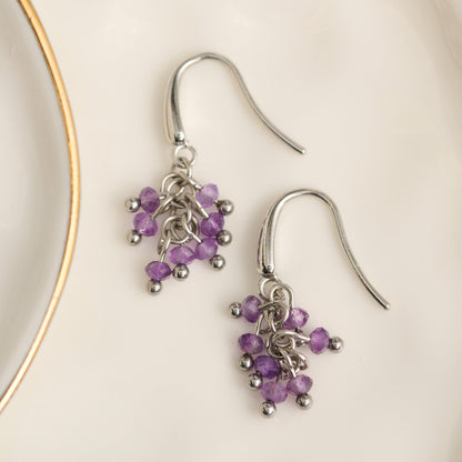 Narelle Waterproof Genuine Amethyst Beaded Fringe Earrings
