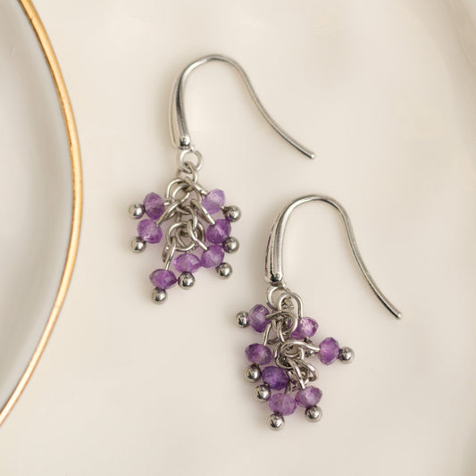 Narelle Waterproof Genuine Amethyst Beaded Fringe Earrings