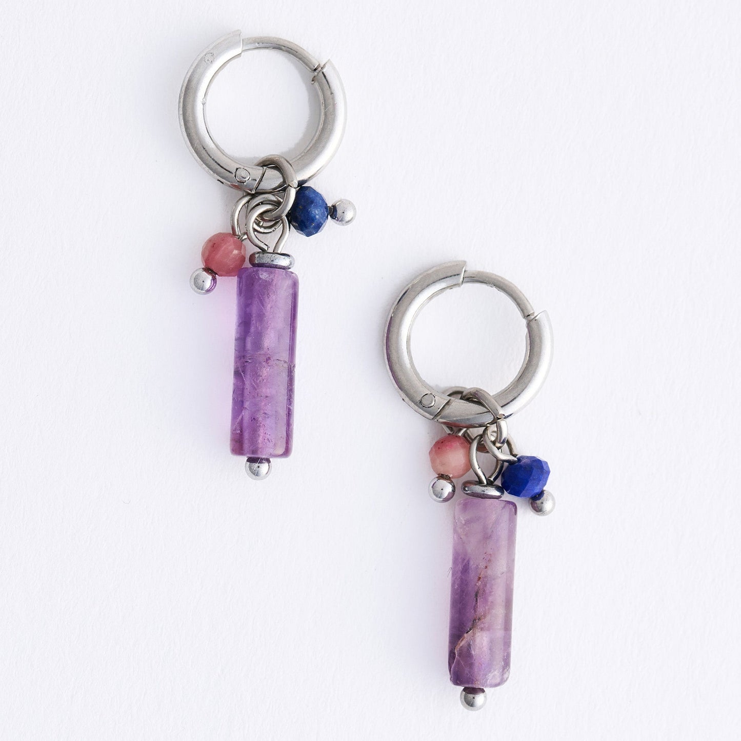 Narelle Waterproof Genuine Amethyst Stone Bar Earrings