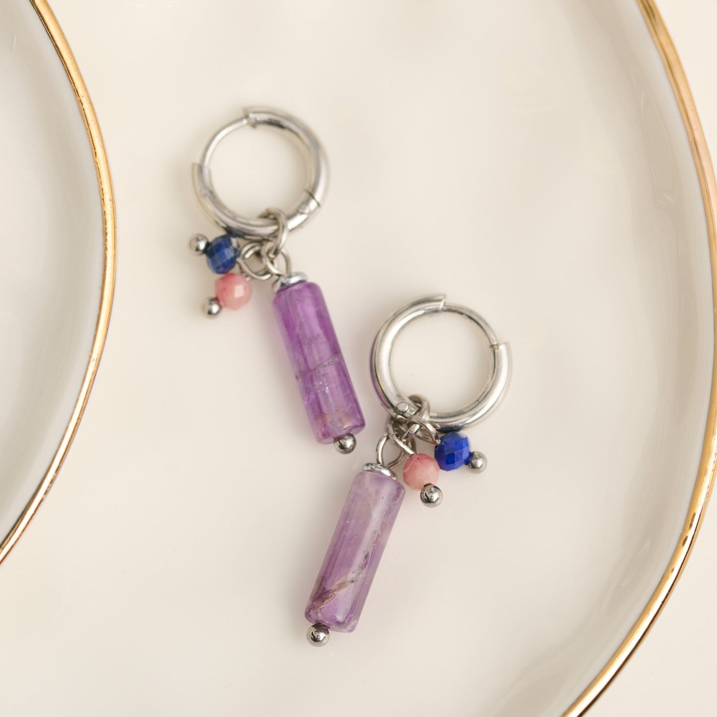 Narelle Waterproof Genuine Amethyst Stone Bar Earrings
