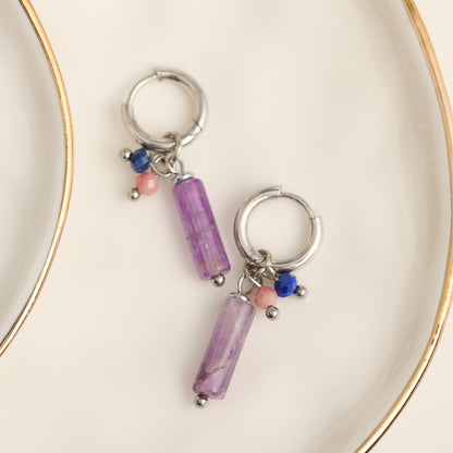 Narelle Waterproof Genuine Amethyst Stone Bar Earrings