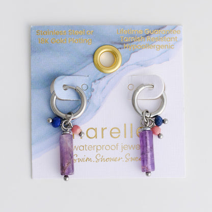 Narelle Waterproof Genuine Amethyst Stone Bar Earrings