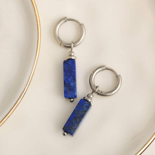Narelle Waterproof Genuine Lapis Lazuli Stone Bar Earrings
