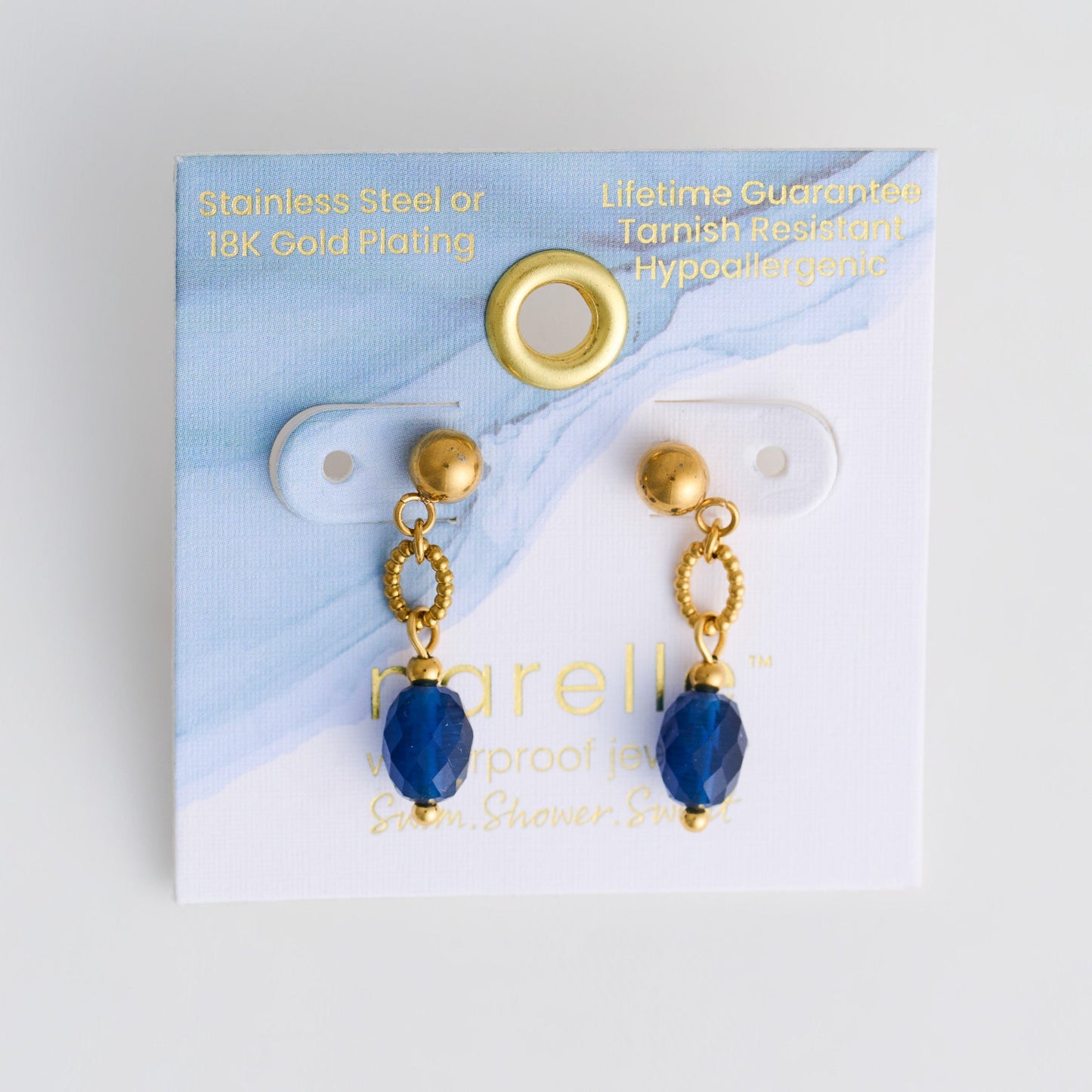 Narelle Waterproof genuine Lapis Lazuli Linked Stone Earrings
