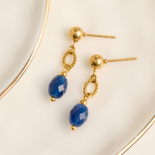 Narelle Waterproof genuine Lapis Lazuli Linked Stone Earrings