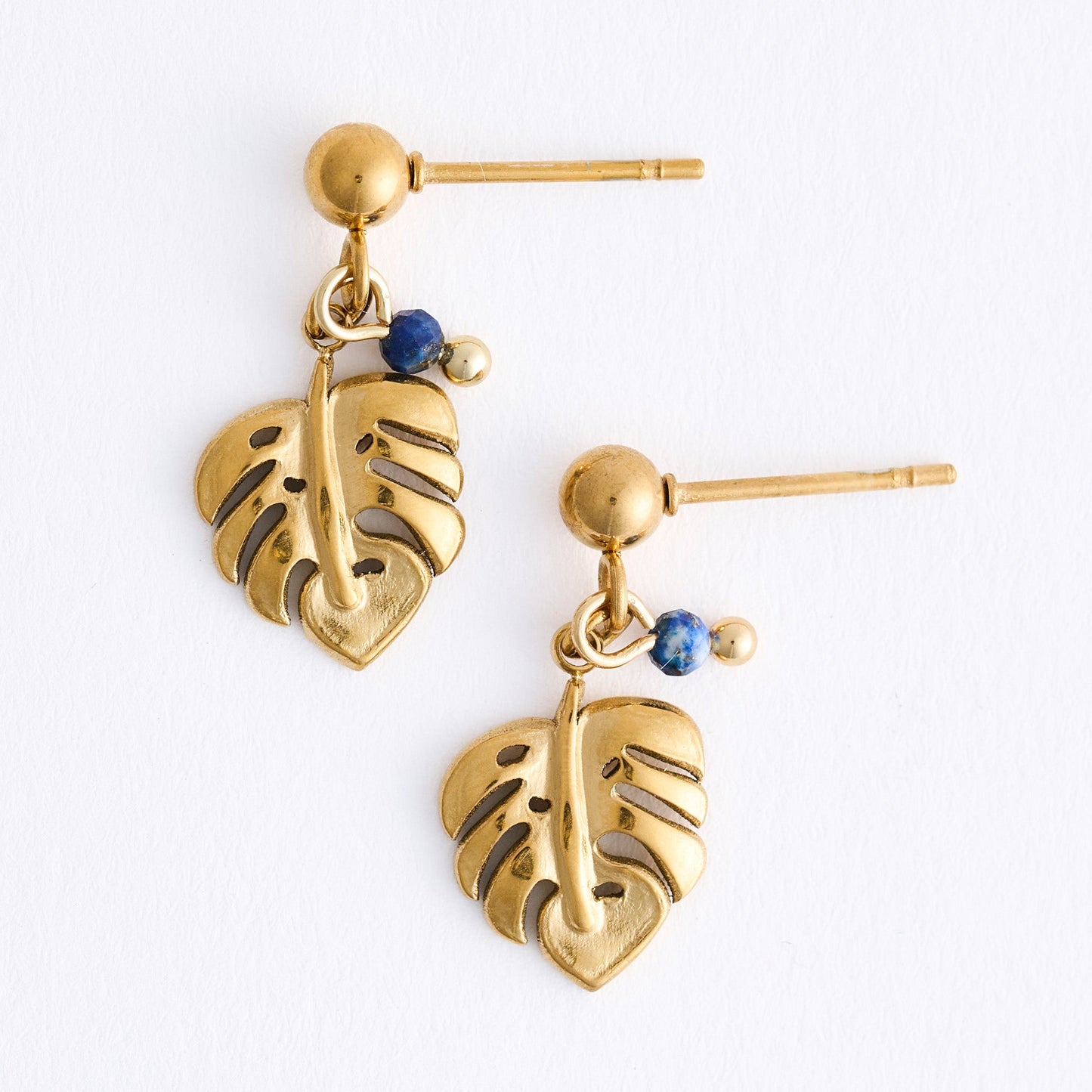 Narelle Waterproof Genuine Lapis Lazuli Palm Leaf Earrings