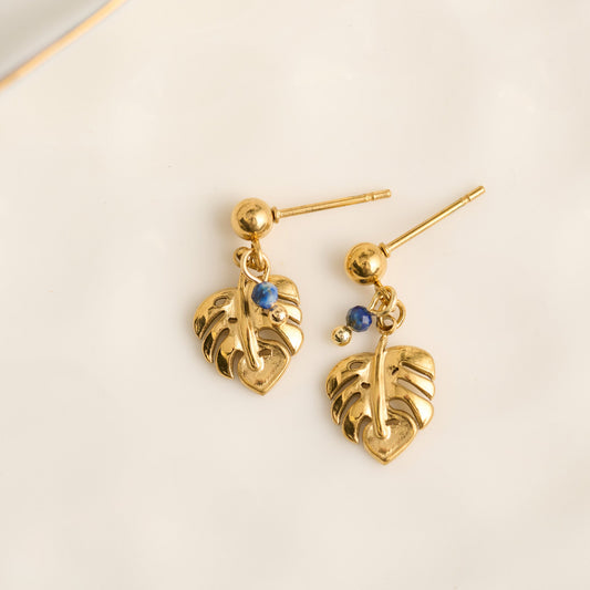 Narelle Waterproof Genuine Lapis Lazuli Palm Leaf Earrings