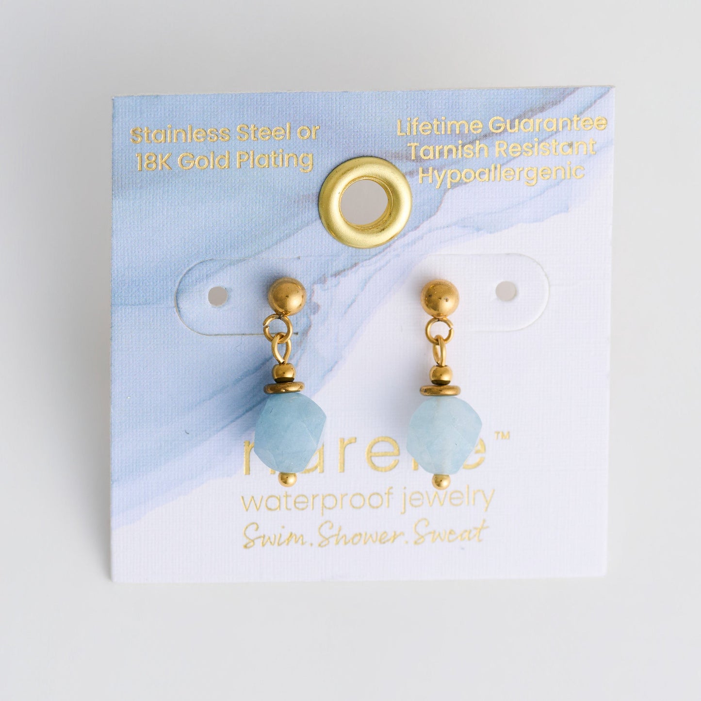 Narelle Waterproof Genuine Aquamarine Beaded Drop Earrings