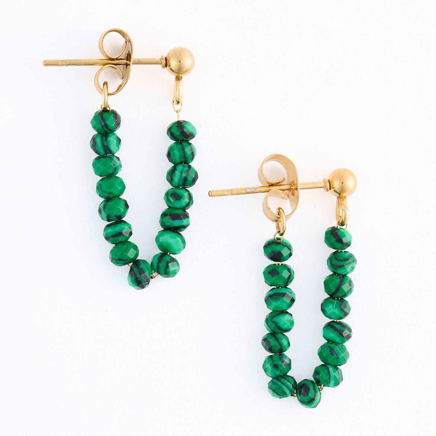 Narelle Waterproof Genuine Malachite Beaded Dangle Earrings