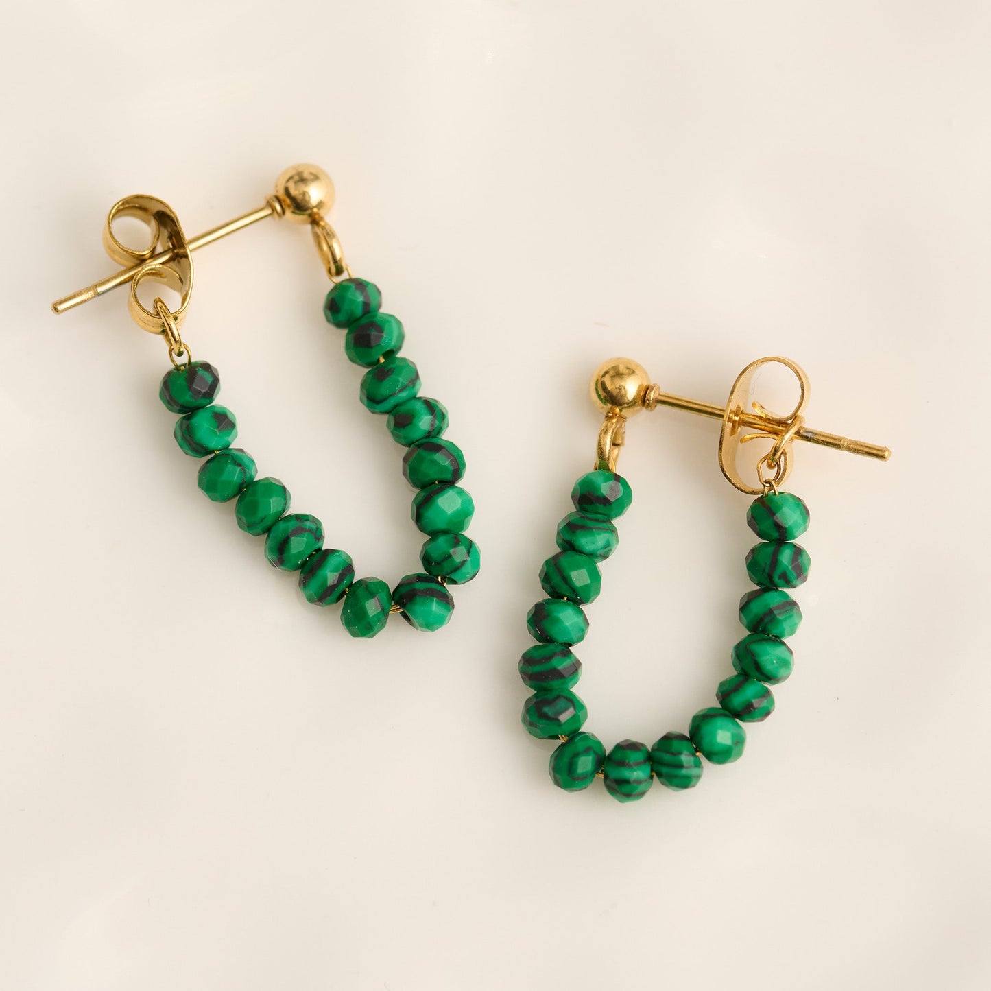 Narelle Waterproof Genuine Malachite Beaded Dangle Earrings