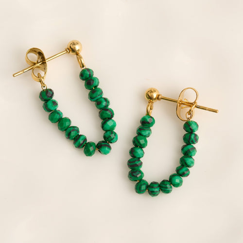 Narelle Waterproof Genuine Malachite Beaded Dangle Earrings