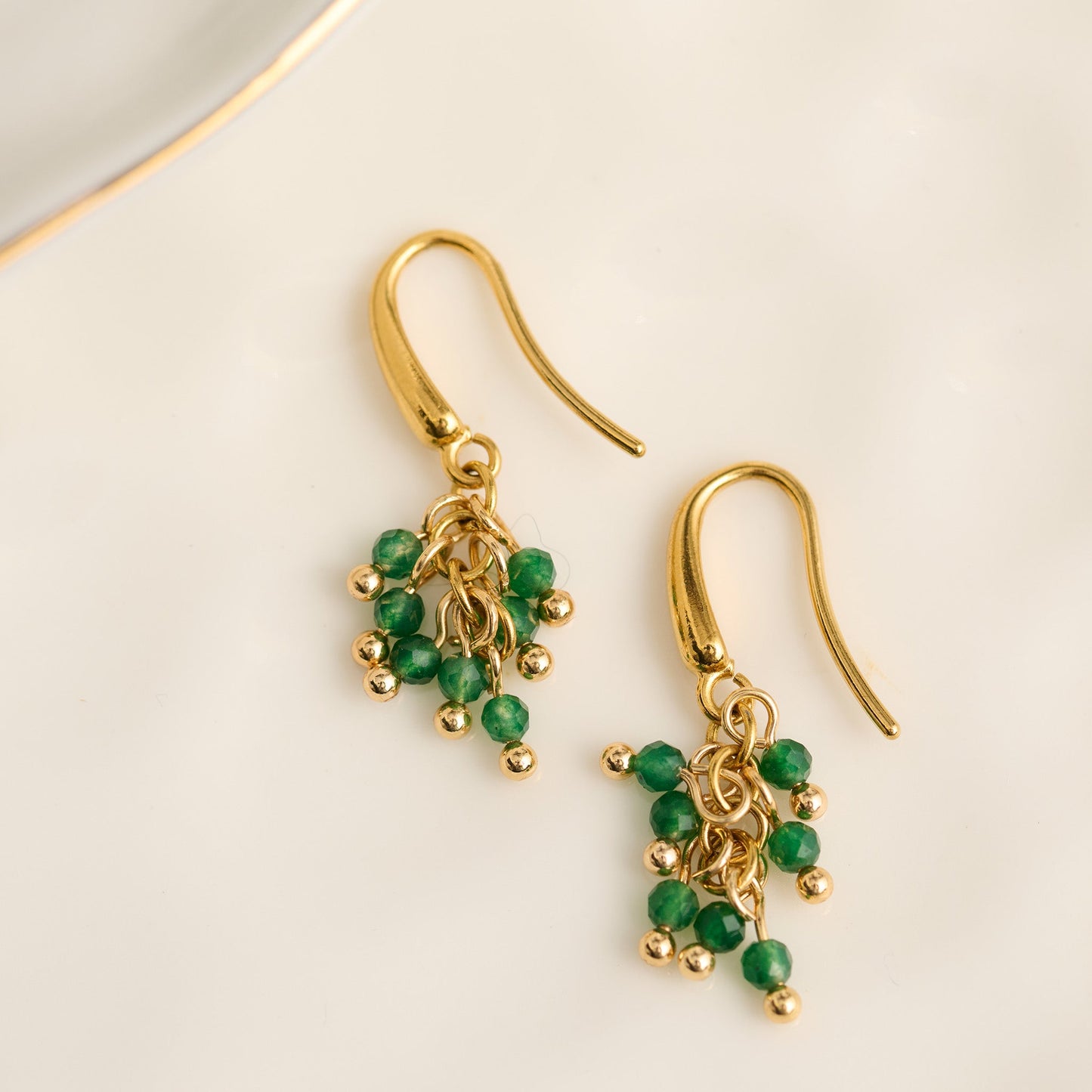 Narelle Waterproof Genuine Green Aventurine Stone Fringe Earrings