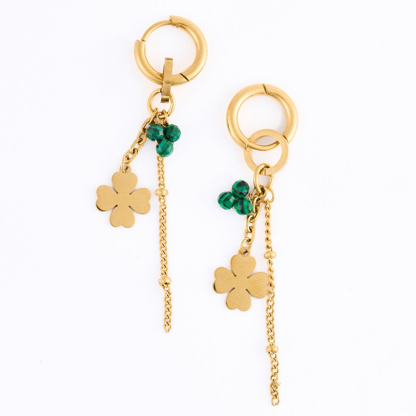 Narelle Waterproof Genuine Malachite Clover Charm Earrings