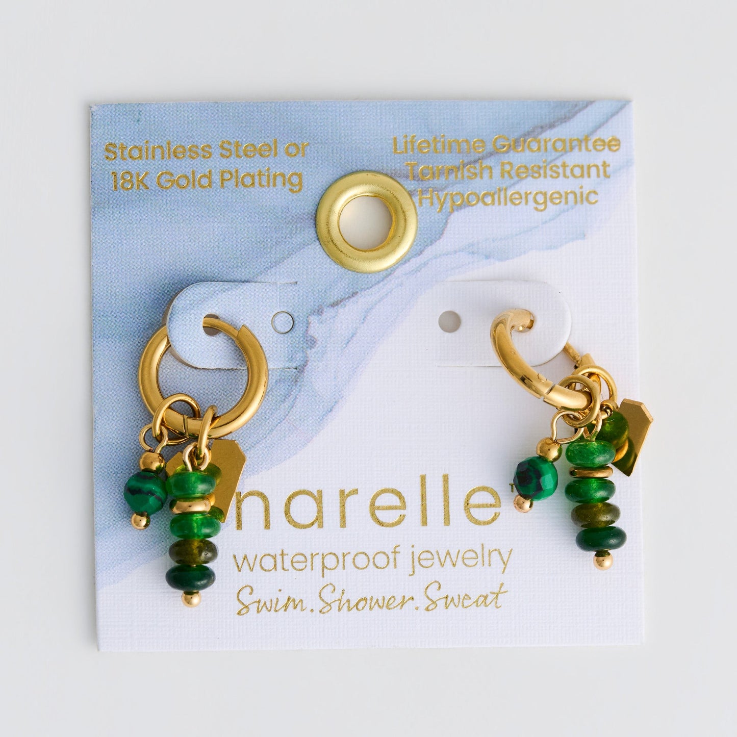 Narelle Waterproof Genuine Malachite Charm Earrings