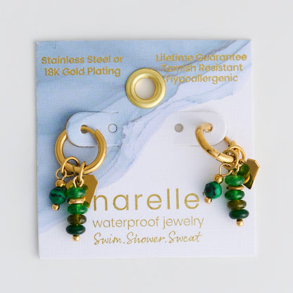 Narelle Waterproof Genuine Malachite Charm Earrings
