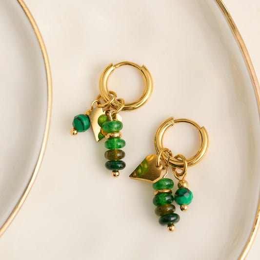 Narelle Waterproof Genuine Malachite Charm Earrings
