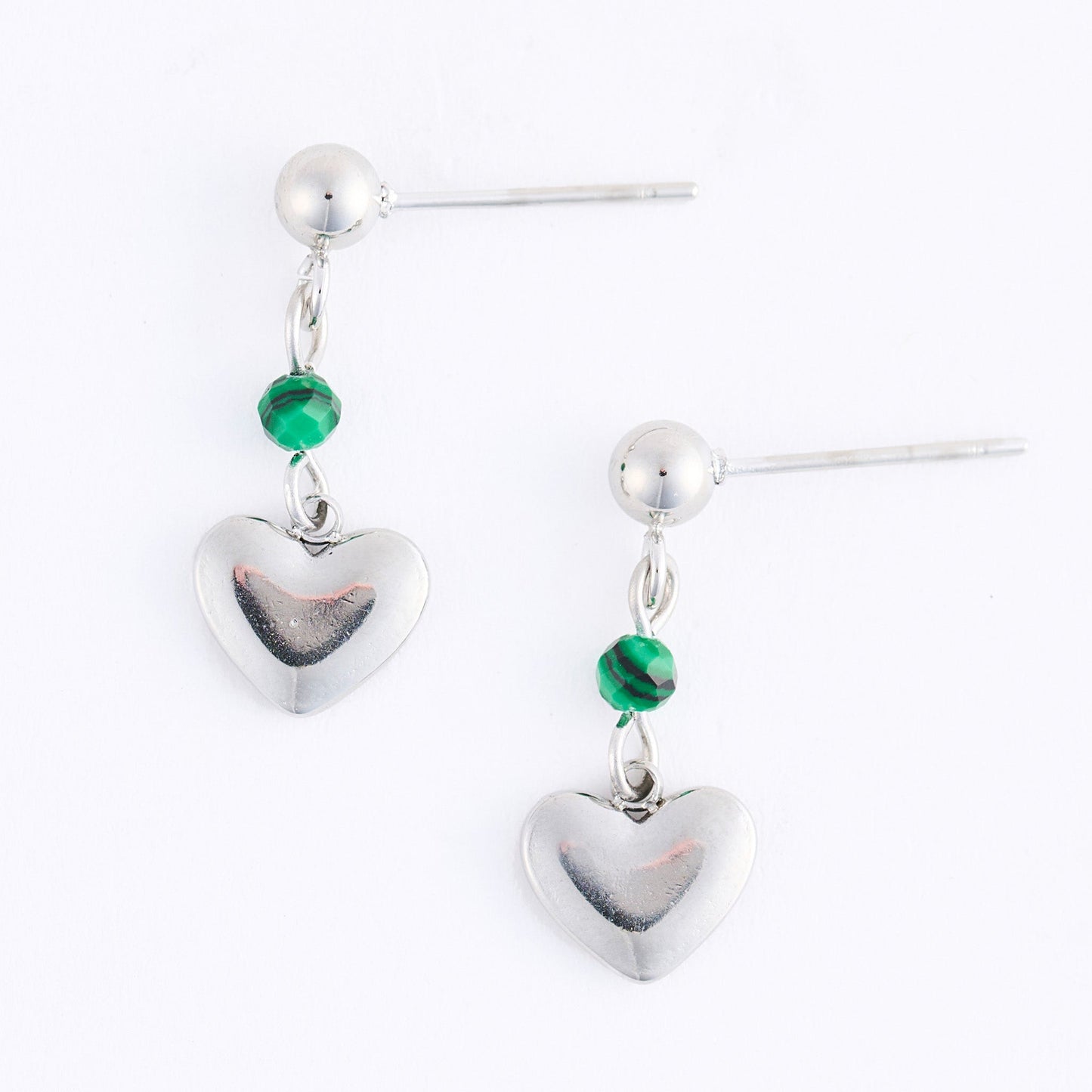 Narelle Waterproof Genuine Malachite Dangle Heart Earrings