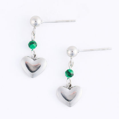 Narelle Waterproof Genuine Malachite Dangle Heart Earrings