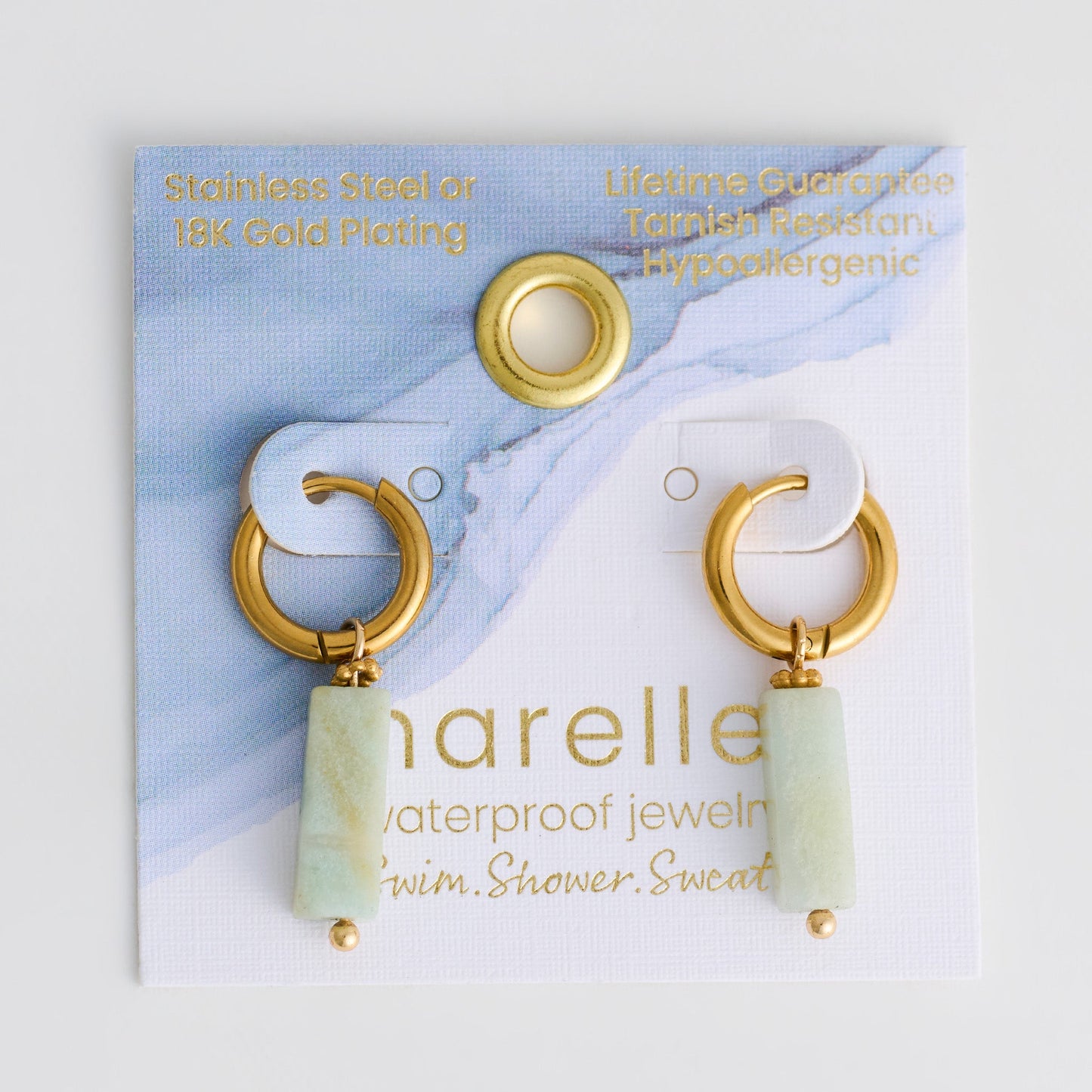 Narelle Waterproof Genuine Amazonite Stone Bar Earrings