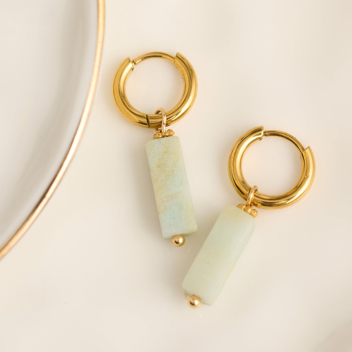 Narelle Waterproof Genuine Amazonite Stone Bar Earrings