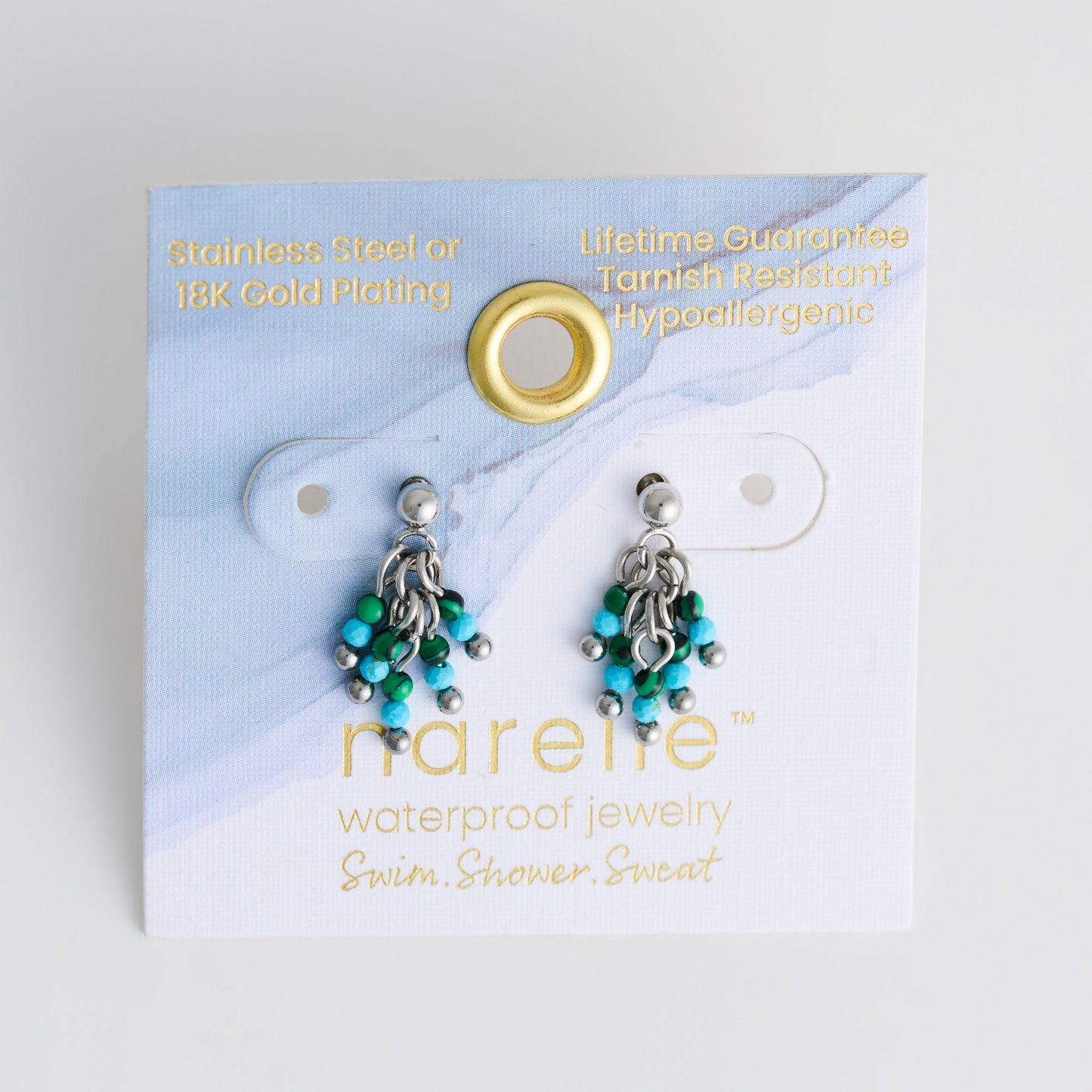 Narelle Waterproof Genuine Amazonite Stone Fringe Earrings