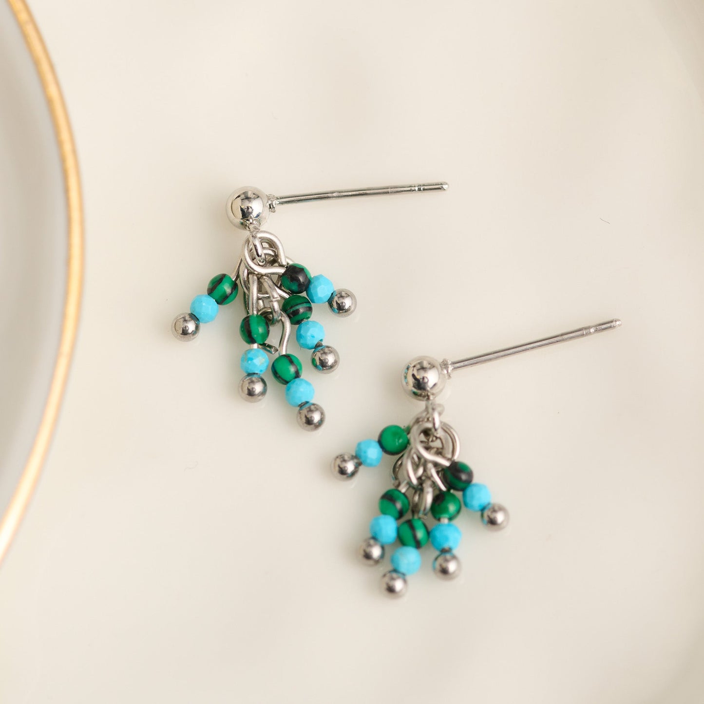Narelle Waterproof Genuine Amazonite Stone Fringe Earrings