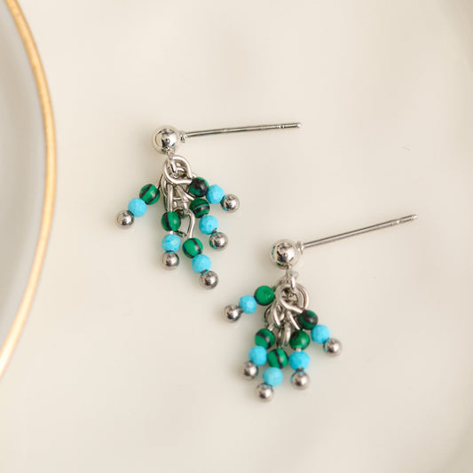 Narelle Waterproof Genuine Amazonite Stone Fringe Earrings