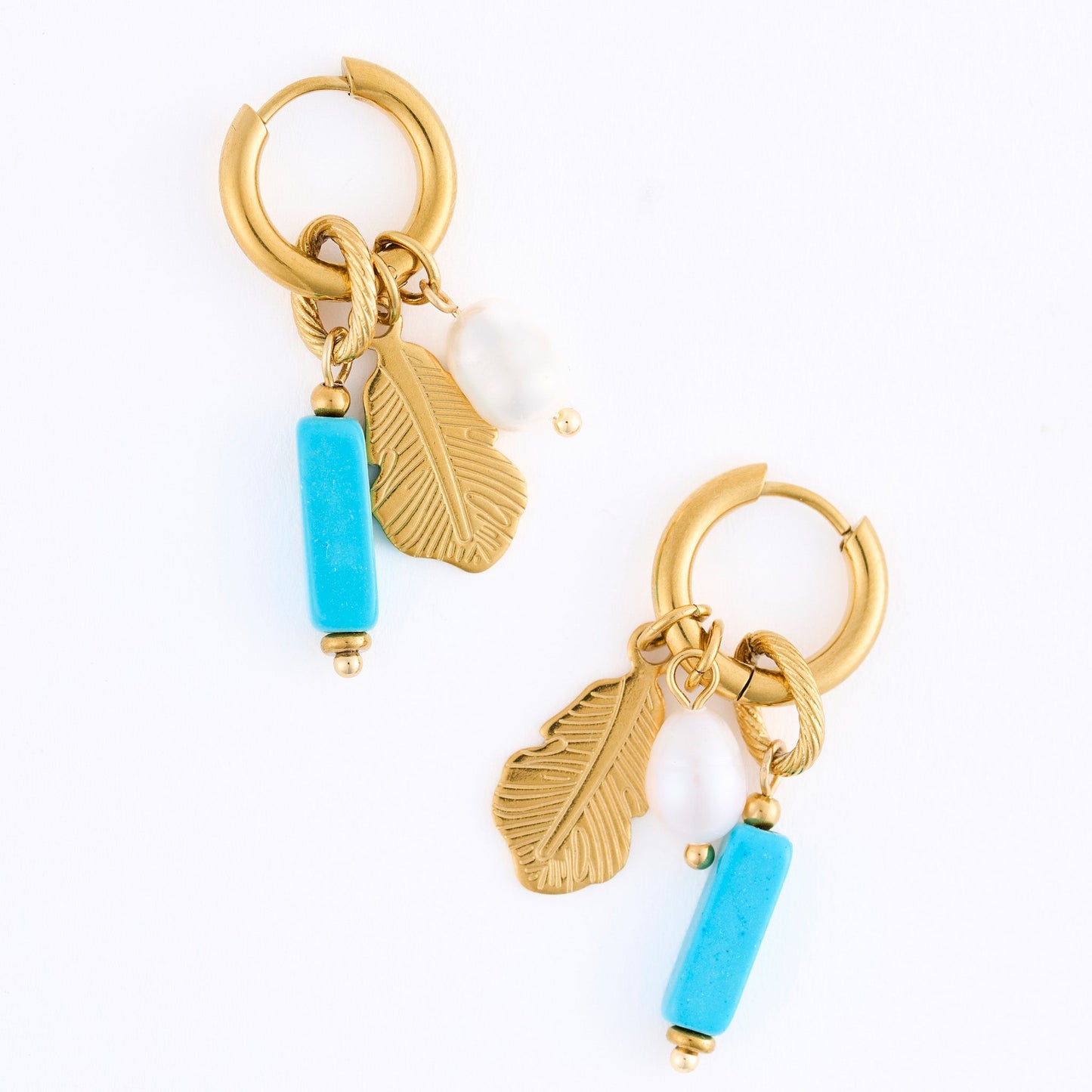Narelle Waterproof Genuine Kyanite And Freshwater Pearl Charm Hoop Drop Earrings