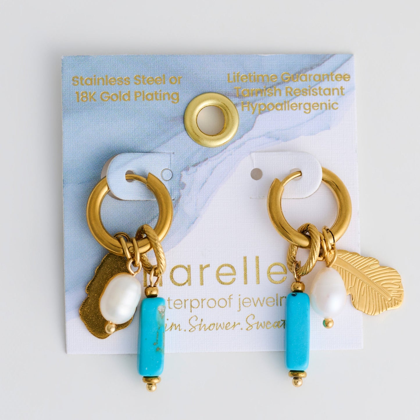 Narelle Waterproof Genuine Kyanite And Freshwater Pearl Charm Hoop Drop Earrings