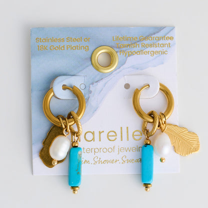 Narelle Waterproof Genuine Kyanite And Freshwater Pearl Charm Hoop Drop Earrings