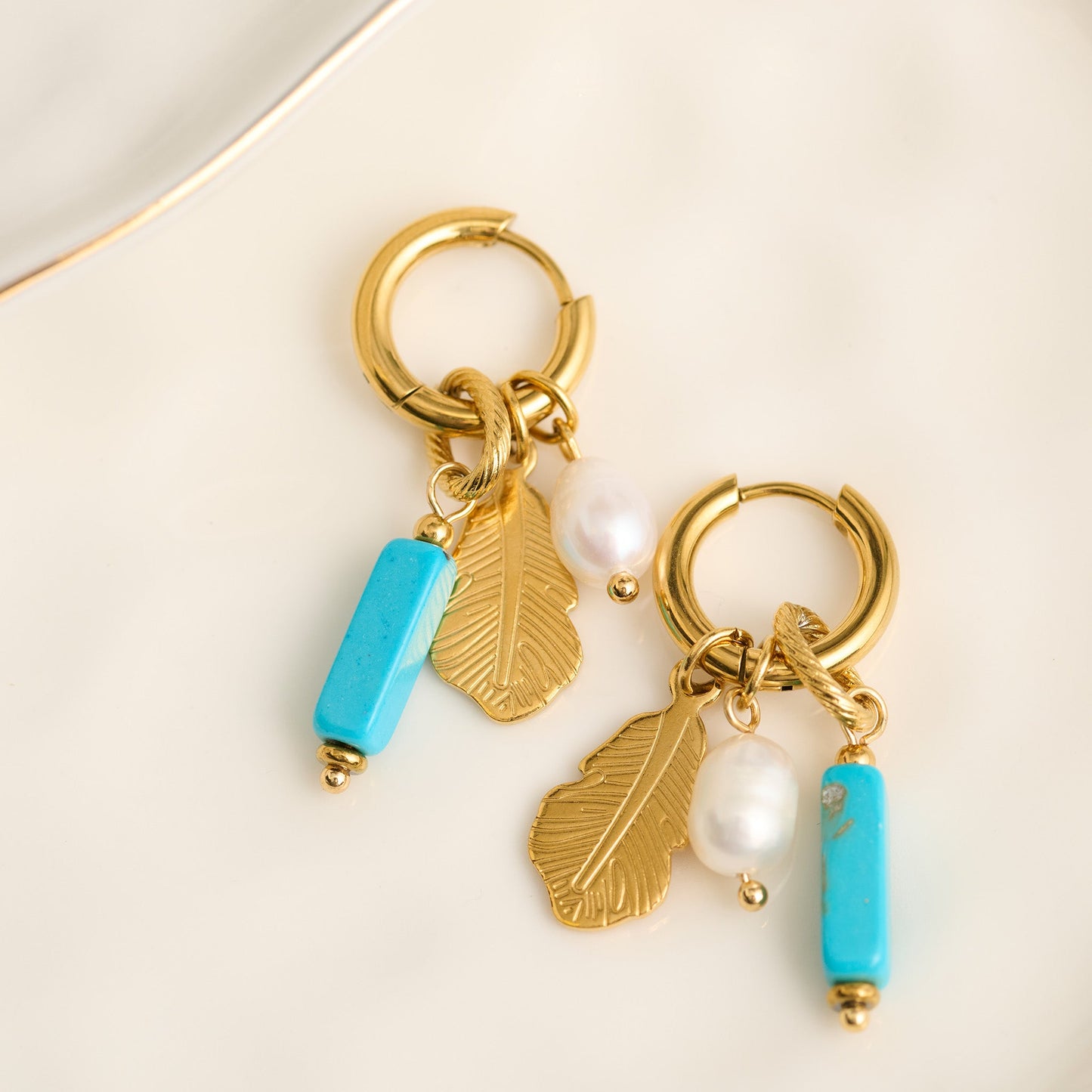 Narelle Waterproof Genuine Kyanite And Freshwater Pearl Charm Hoop Drop Earrings