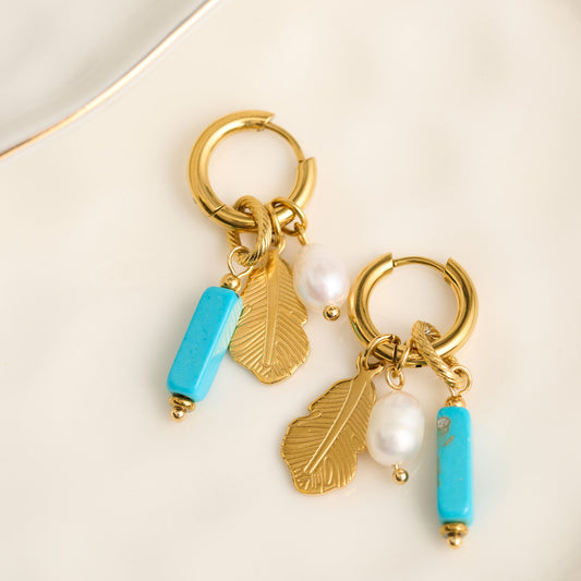 Narelle Waterproof Genuine Kyanite And Freshwater Pearl Charm Hoop Drop Earrings