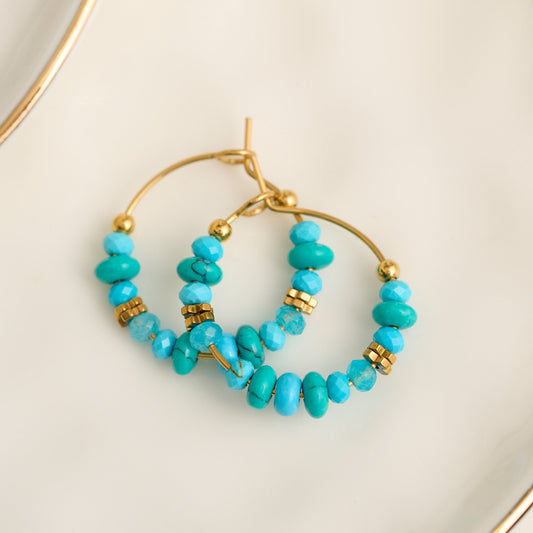 Narelle Waterproof Genuine Turquoise Beaded Hoop Earrings