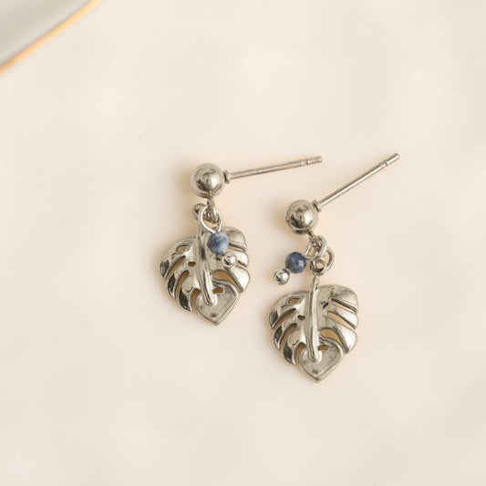 Narelle Waterproof Genuine Lapis Lazuli Palm Leaf Earrings