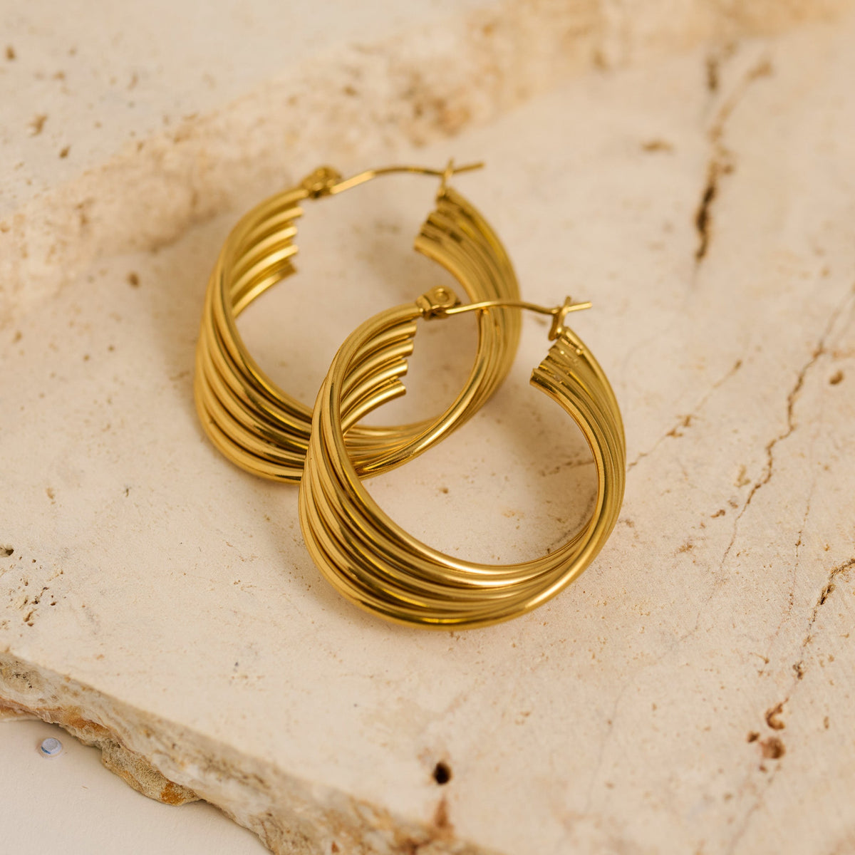 Narelle Waterproof Layered Ribbed Hoop Earrings