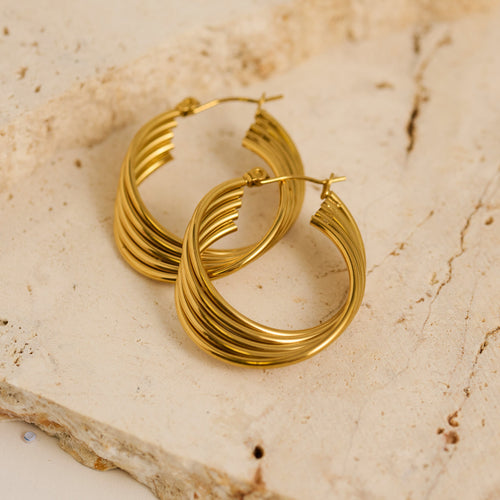 Narelle Waterproof Layered Ribbed Hoop Earrings