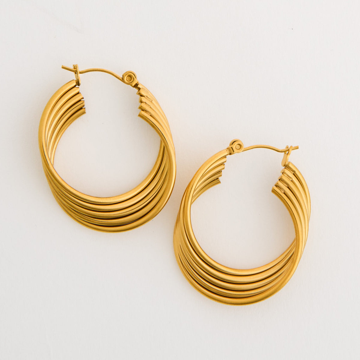 Narelle Waterproof Layered Ribbed Hoop Earrings