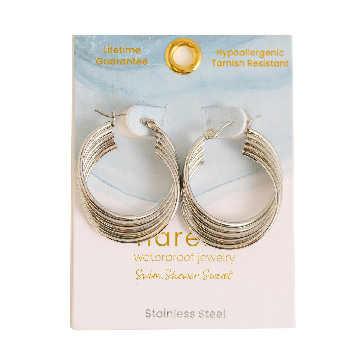 Narelle Waterproof Layered Ribbed Hoop Earrings