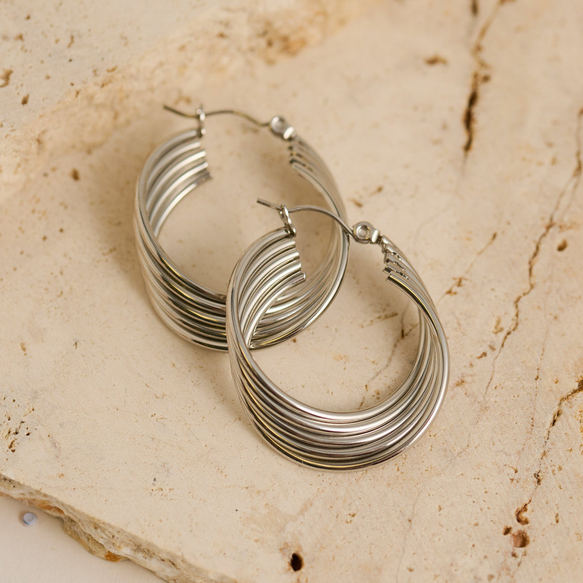 Narelle Waterproof Layered Ribbed Hoop Earrings