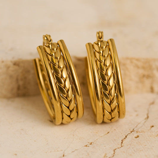 Narelle Waterproof Braided Chevron Hoop Earrings
