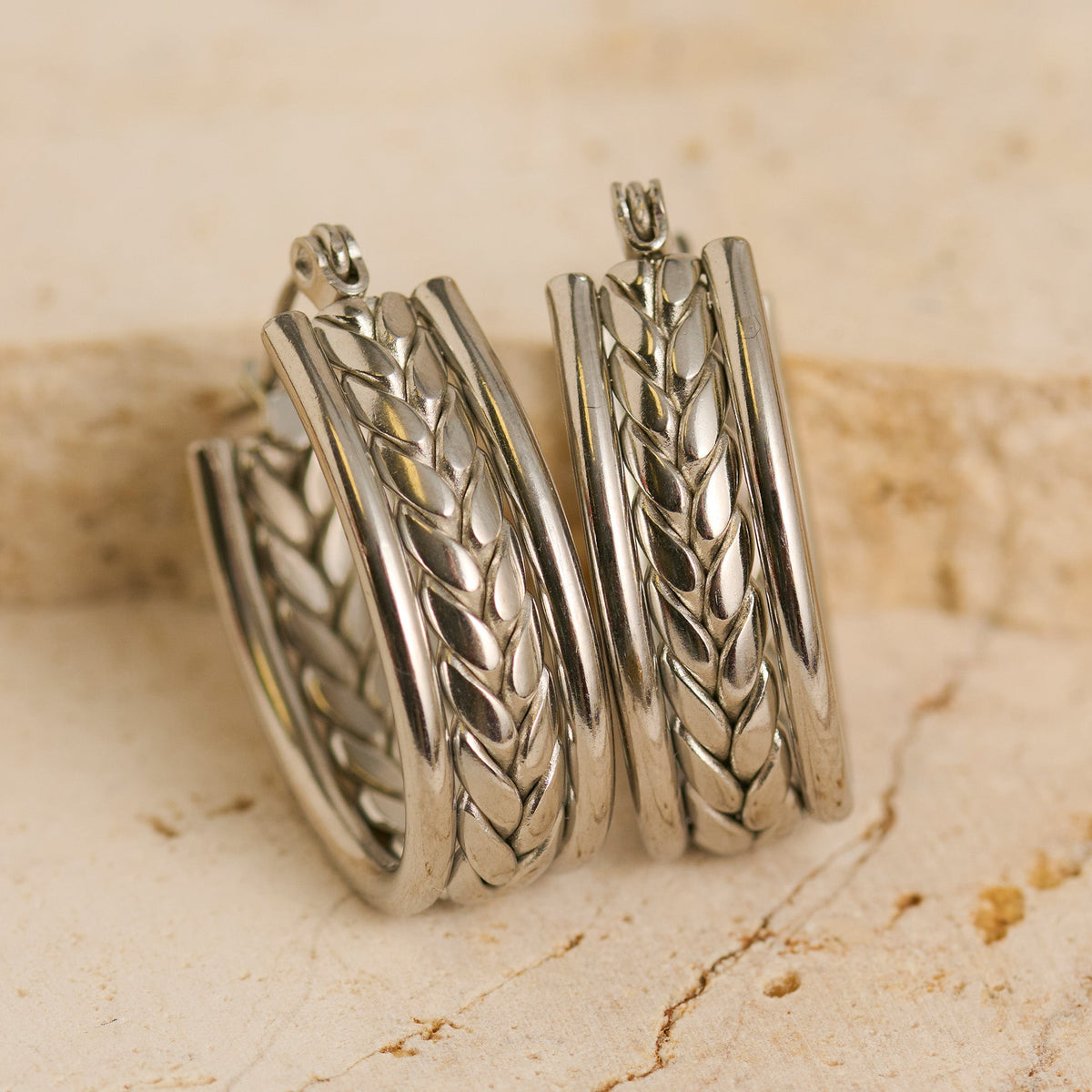Narelle Waterproof Braided Chevron Hoop Earrings