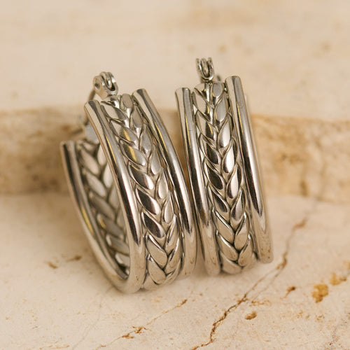 Narelle Waterproof Braided Chevron Hoop Earrings