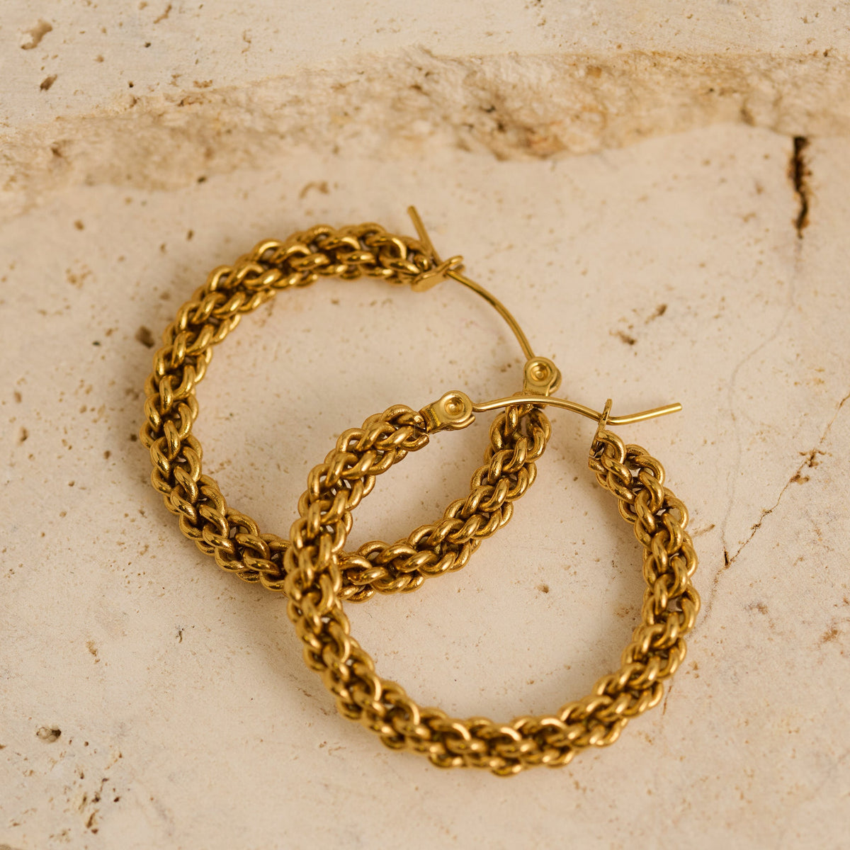 Narelle Waterproof Braided Chain Link Hoop Earrings