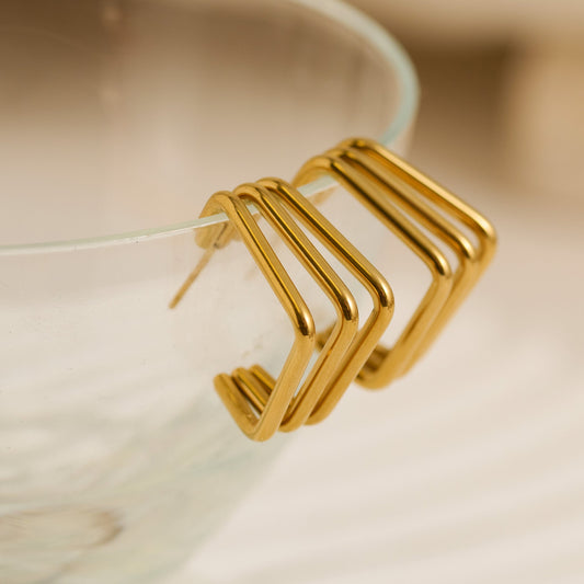 Narelle Waterproof Layered Square C-Hoop Earrings