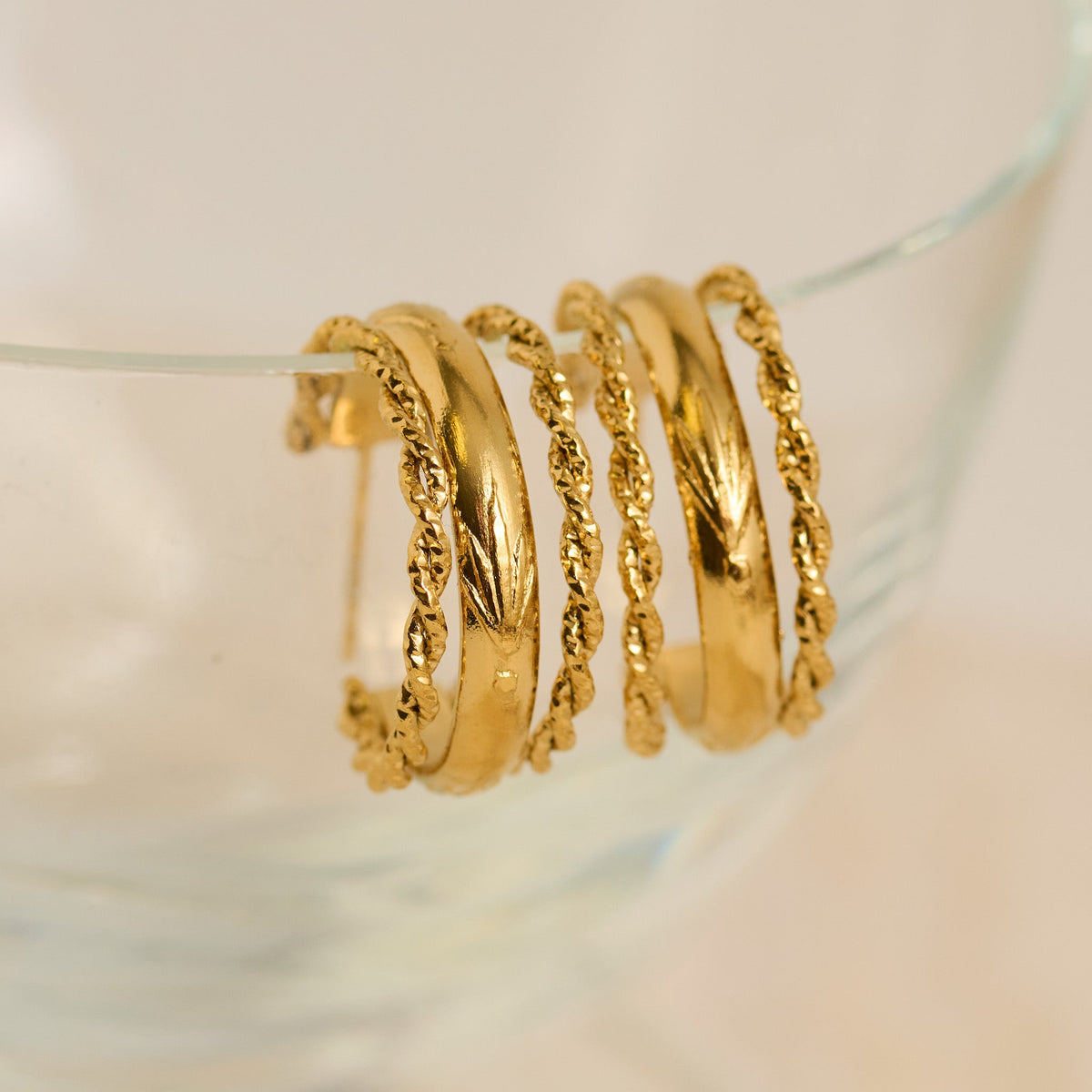 Narelle Waterproof Multi Band Rope Open C-Hoop Earrings