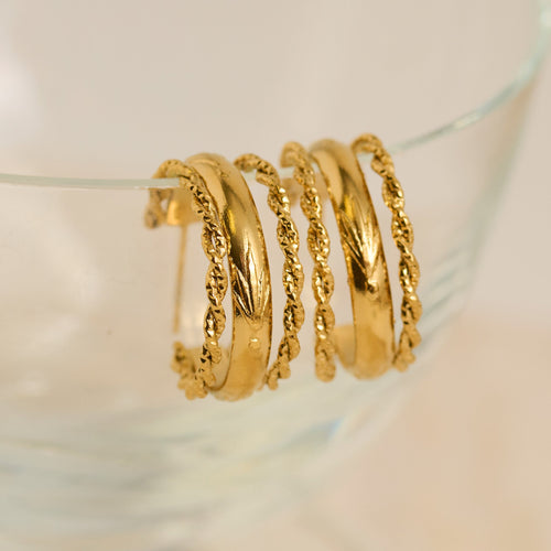 Narelle Waterproof Multi Band Rope Open C-Hoop Earrings