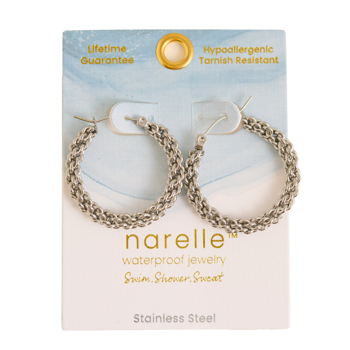 Narelle Waterproof Braided Chain Link Hoop Earrings