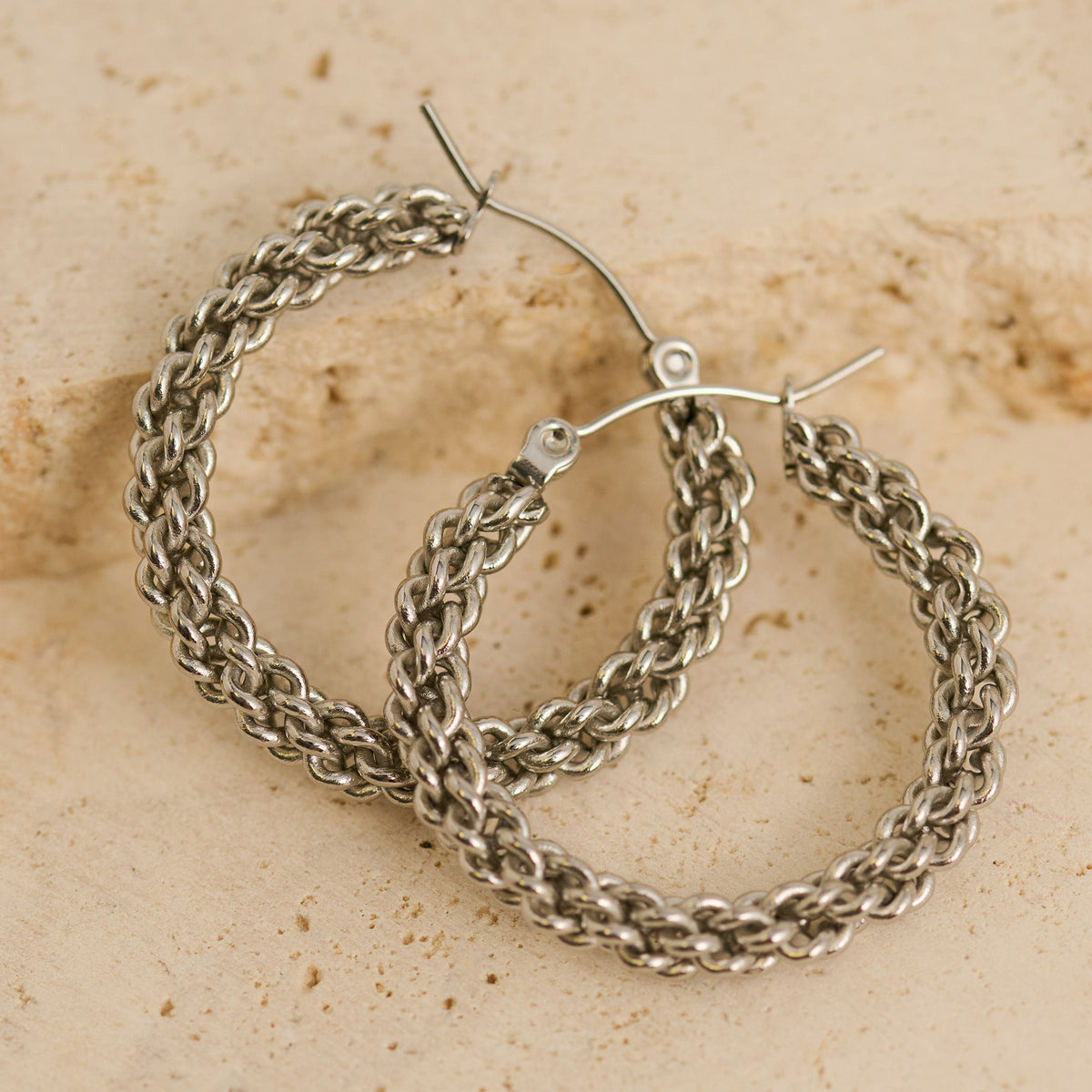 Narelle Waterproof Braided Chain Link Hoop Earrings