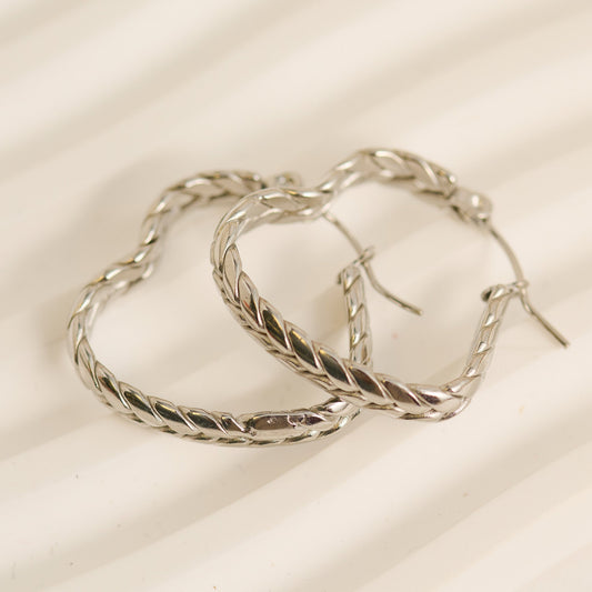 Narelle Waterproof Braided Heart Hoop Earrings